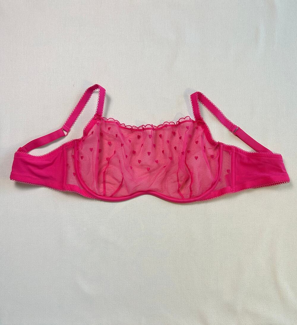 Victoria's Secret PINK Wink Unlined Mesh Heart Bra Pink Underwire XL